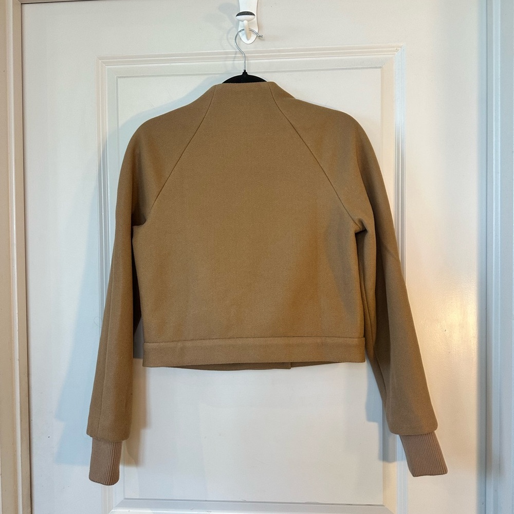 NWOT Jason Wu Designer Camel Tan Snap Button Crop Bomber Jacket, Size Small - Picture 7 of 8